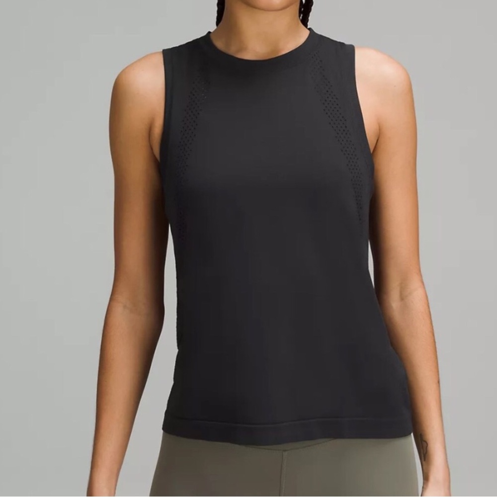 🌼Lululemon train to be tank top shirt black sleeveless mesh crew neck size 8